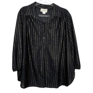 INNOVATIONS Vintage 1/4 Button Up Long Sleeve Blouse Black Gold Womens Size 10